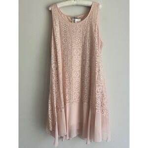 Love Squared Womens 2X Blush Pink Lace Chiffon Hem Swing Dress INW883H3373 NEW